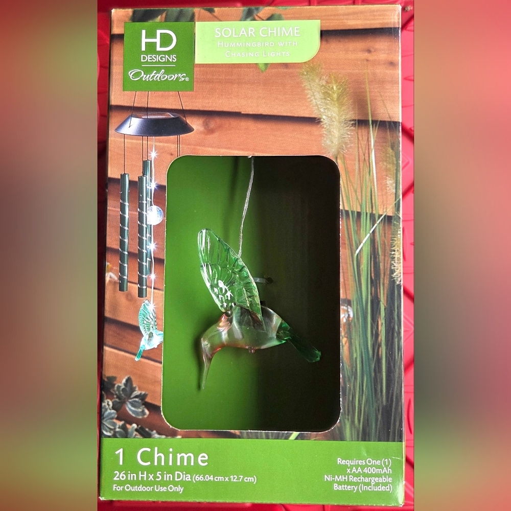 HD Designs Outdoor Green Hummingbird Solar Chime